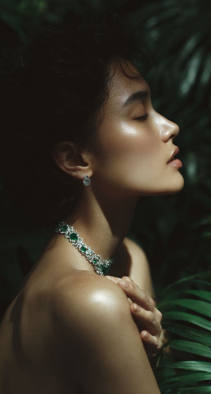 Diamond jewellery on a soft studio backdrop