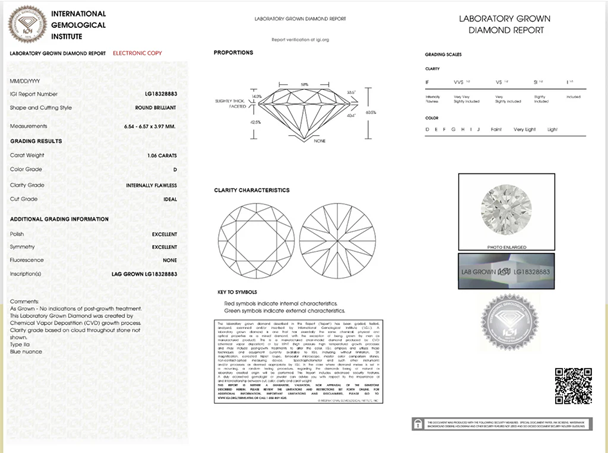 IGI Lab Grown Diamond Grading Report Brochure